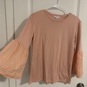 Stella & Dot- Maette Pink Pleated Bell Sleeve Blouse